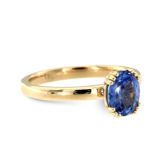 14K Yellow Gold Oval Blue Natural Sapphire Ring - Picture 3 of 4